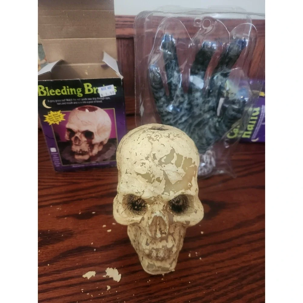 Vintage Fun World Halloween Flesh & Bones Candle And Bleeding Brain Candle